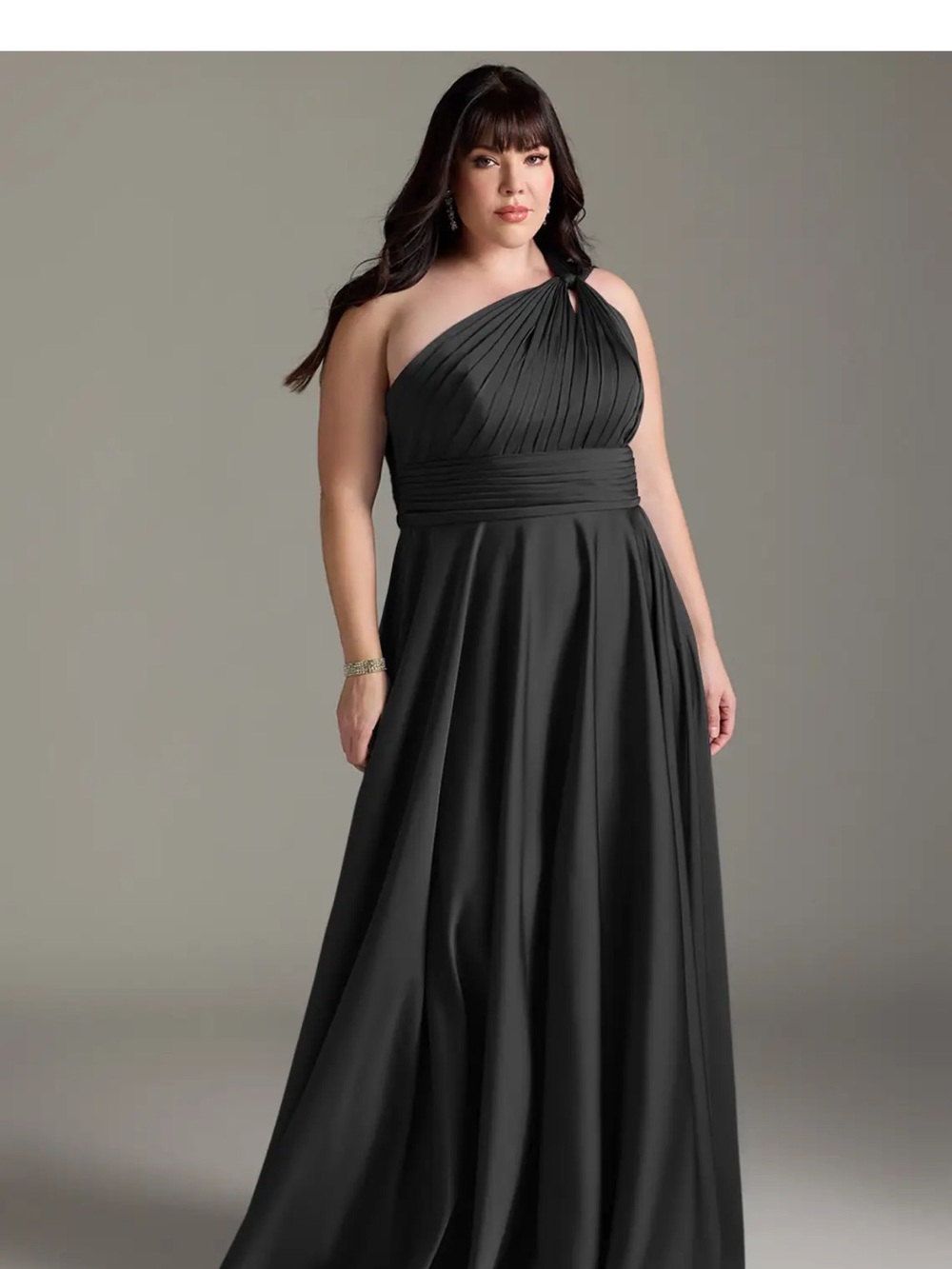 Azazie Black One-Shoulder Pleated Bodice Evening Gown